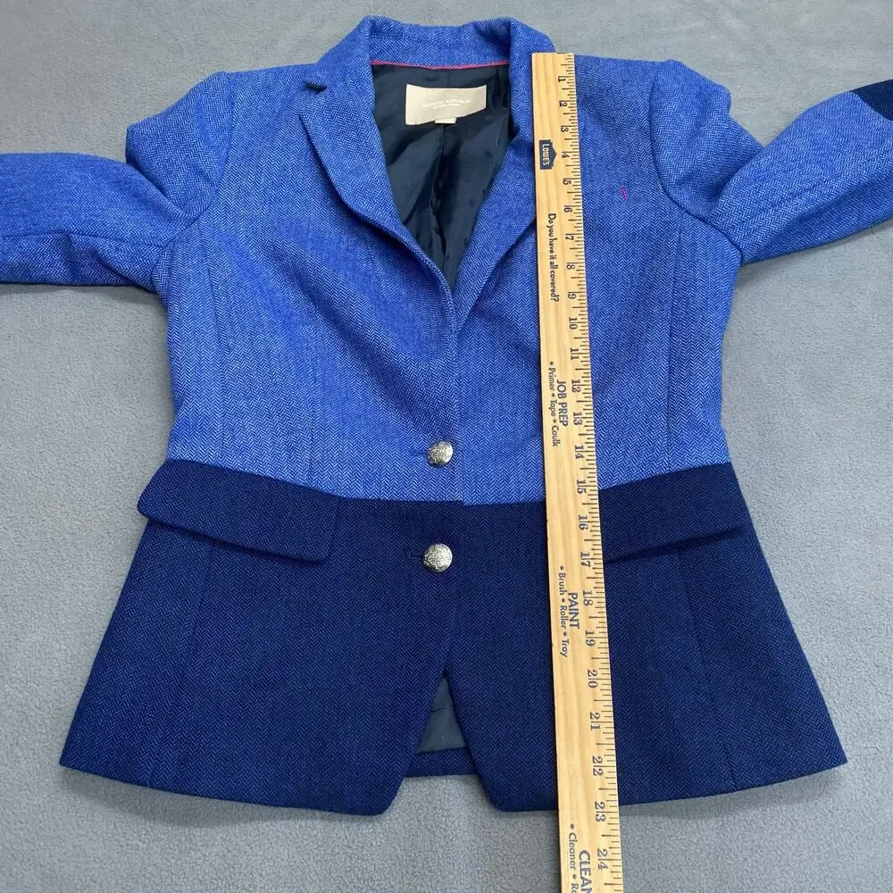 Banana Republic Wool Blend Blazer‎ Jacket Women 2 Blue Color Block Preppy